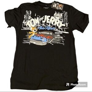 Tom and Jerry Auto Repair T-Shirt Size S (8) – Black Vintage Cartoon Graphic T